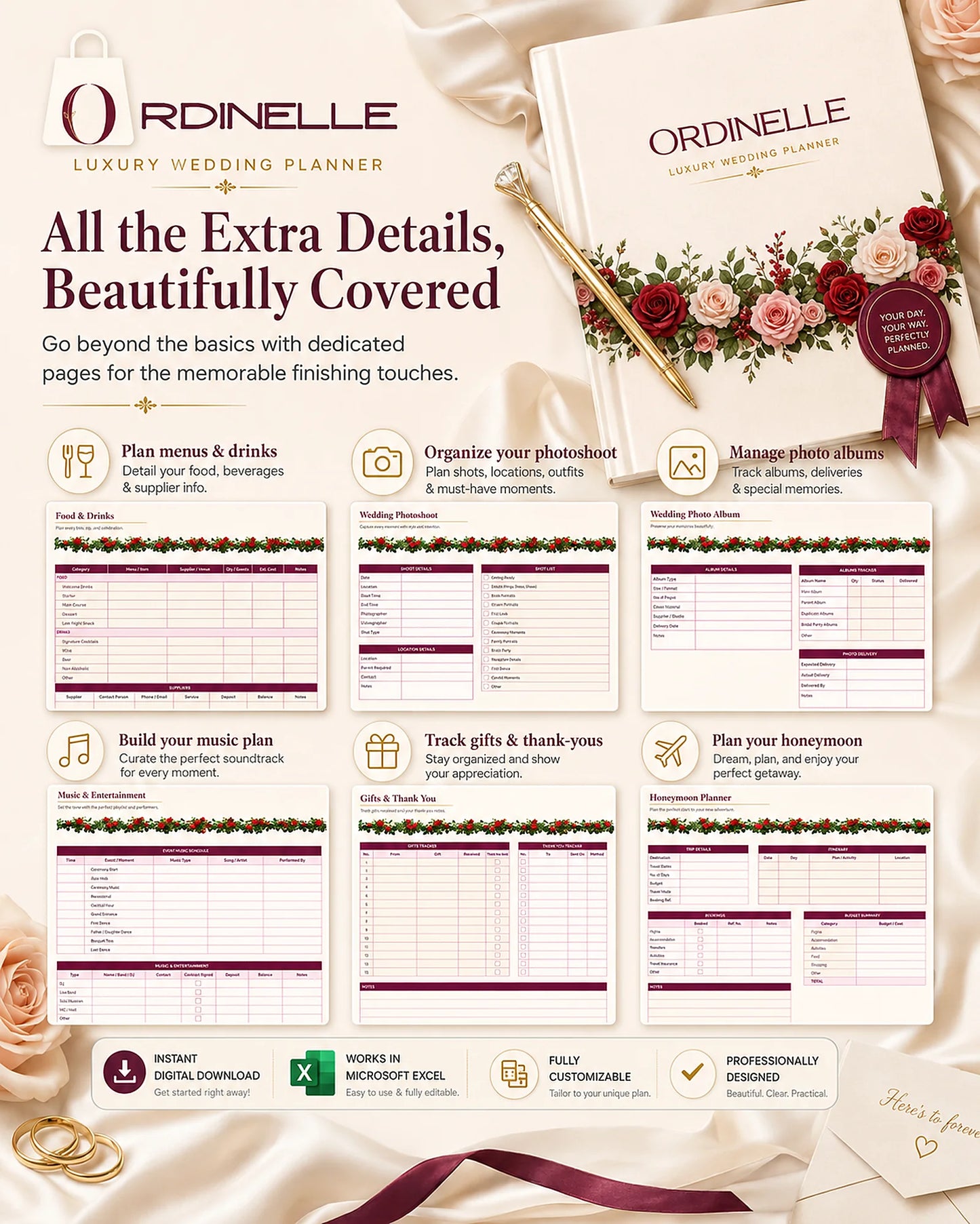 ORDINELLE Wedding Planner Pro — Complete Excel Wedding Planning System