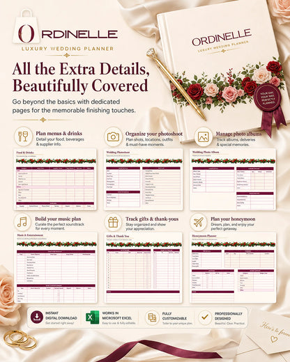 ORDINELLE Wedding Planner Pro — Complete Excel Wedding Planning System