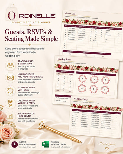ORDINELLE Wedding Planner Pro — Complete Excel Wedding Planning System