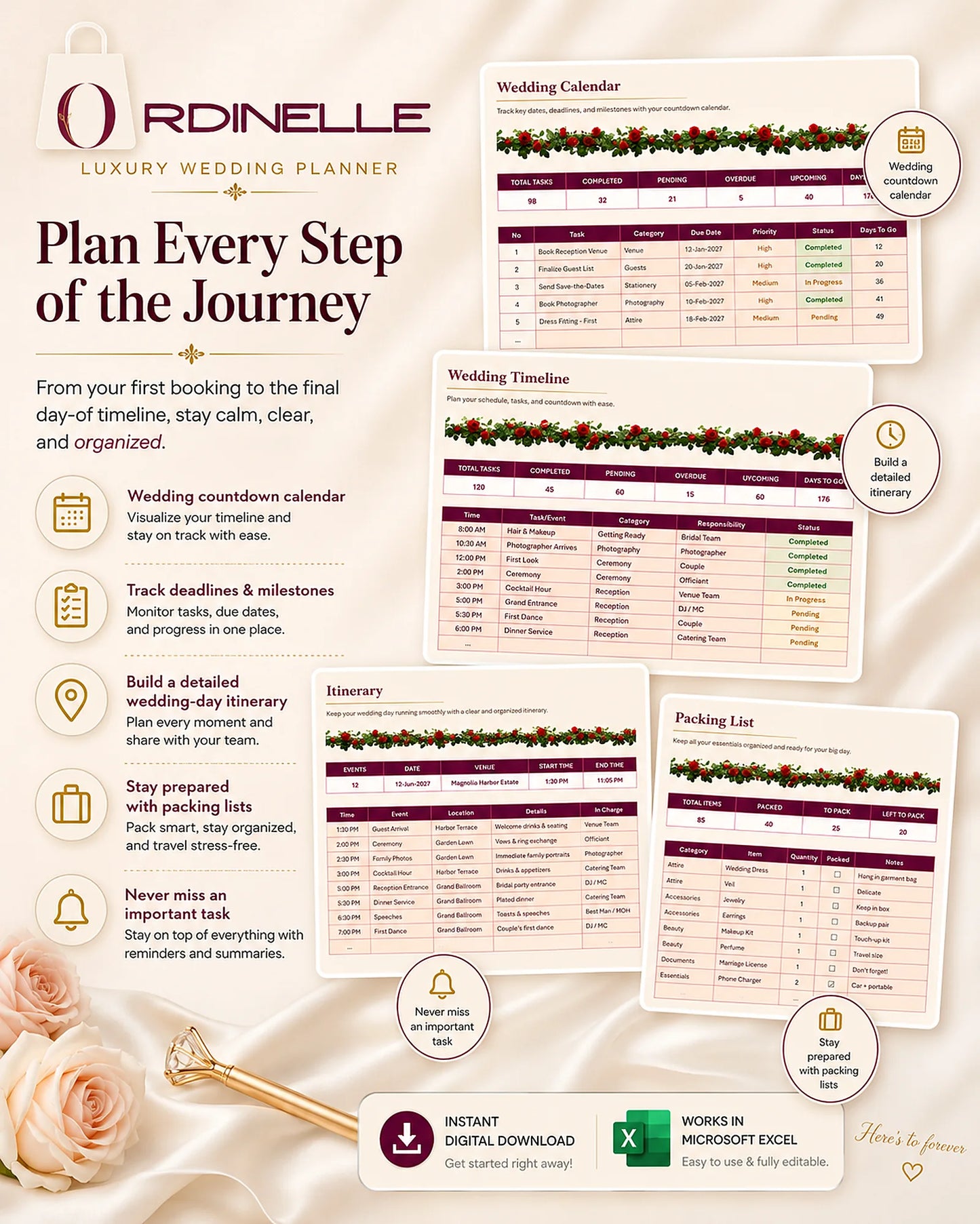 ORDINELLE Wedding Planner Pro — Complete Excel Wedding Planning System
