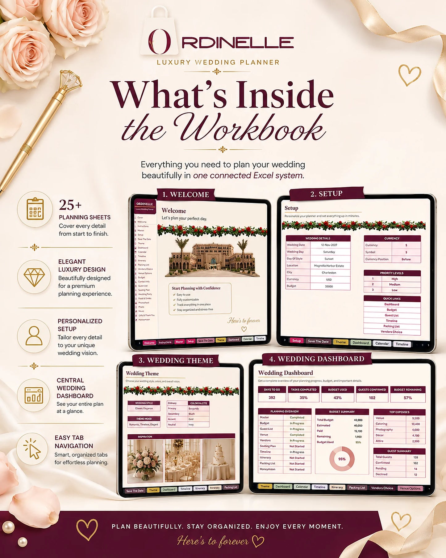 ORDINELLE Wedding Planner Pro — Complete Excel Wedding Planning System