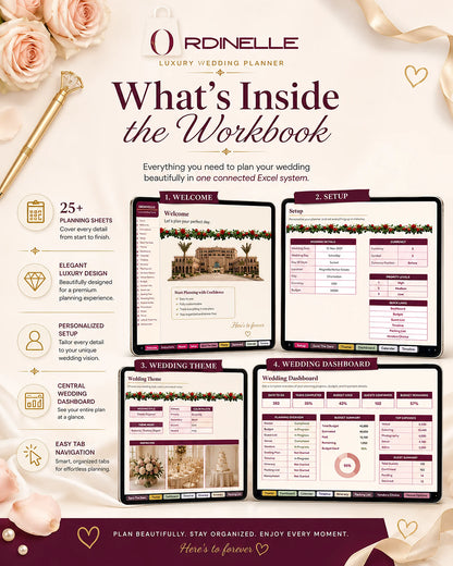 ORDINELLE Wedding Planner Pro — Complete Excel Wedding Planning System